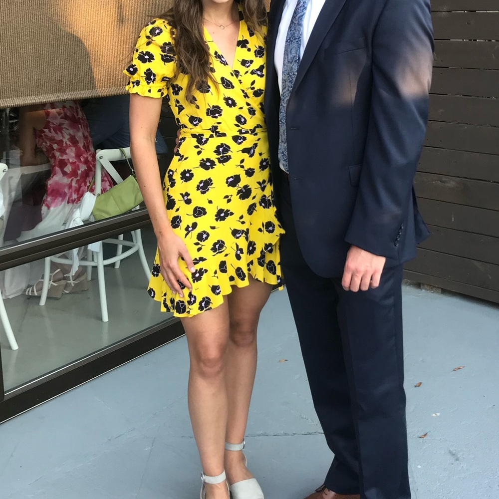 Diane Von Furstenberg Yellow and Black Floral Mini Dress